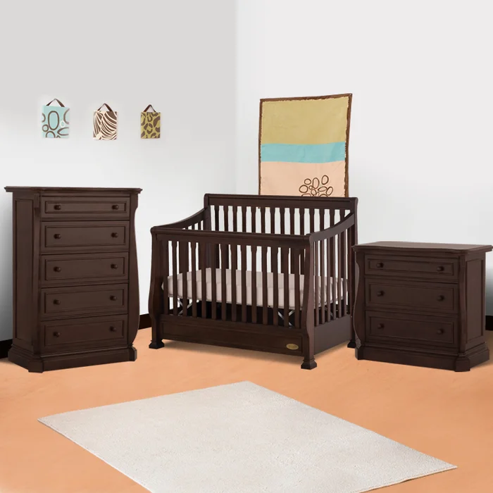 Ragazzi 3 Piece Nursery Set – Etruria Stages Sleigh Crib, 3 Drawer Chest and 5 Drawer Chest in Espresso