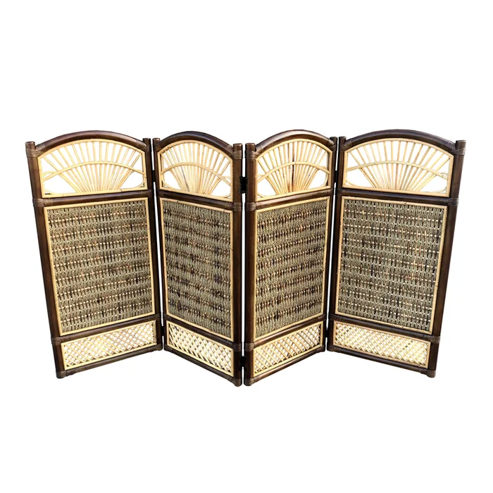 Rattan Seagrass 4 Panel Room Divider – D-Art Collection, Inc
