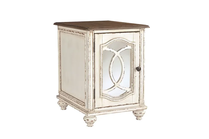 Realyn Chairside Table in White & Brown