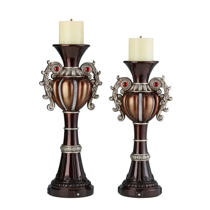 Reddish Bronze Polyresin Urn – Shaped Candleholders – 16 & 18 Tall – Set of 2 – ORE International