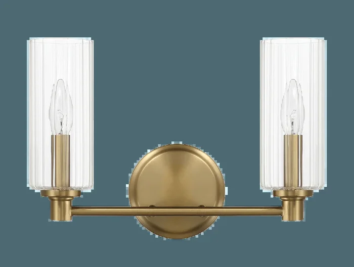 Regal Double Light Vanity With Clear Ribbed Glass – Satin Brass