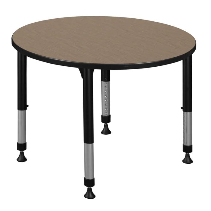 Regency Kee 36 in. Round Height Adjustable Classroom Activity Table- Noble Oak Top & Black Base