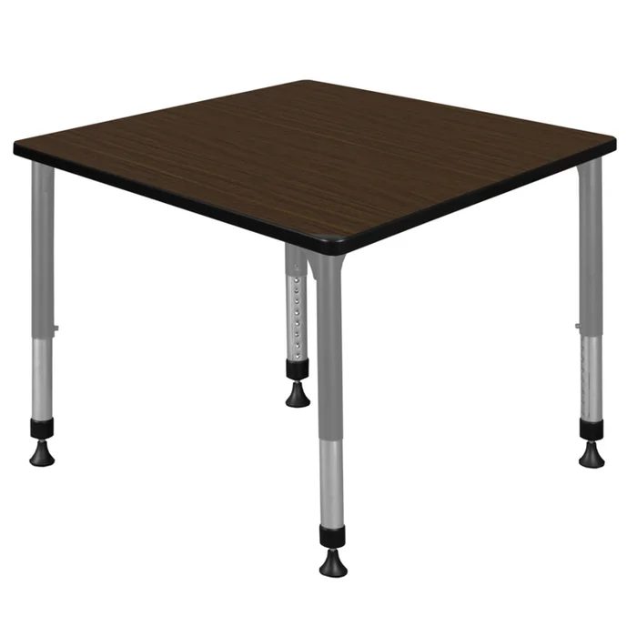 Regency Kee 36 in. Square Height Adjustable Classroom Activity Table- Neo Walnut Top & Grey Base