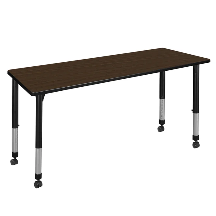 Regency Kee 72 x 24 in. Height Adjustable Mobile Classroom Activity Table- Neo Walnut Top & Black Base
