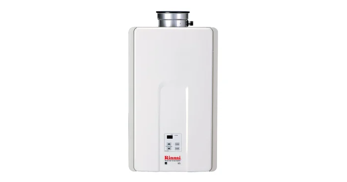 Rinnai 7.5 GPM Residential Indoor Natural Gas Tankless Water Heater with 180,000 BTU Max Input and Electronic Water Control from the Value Series