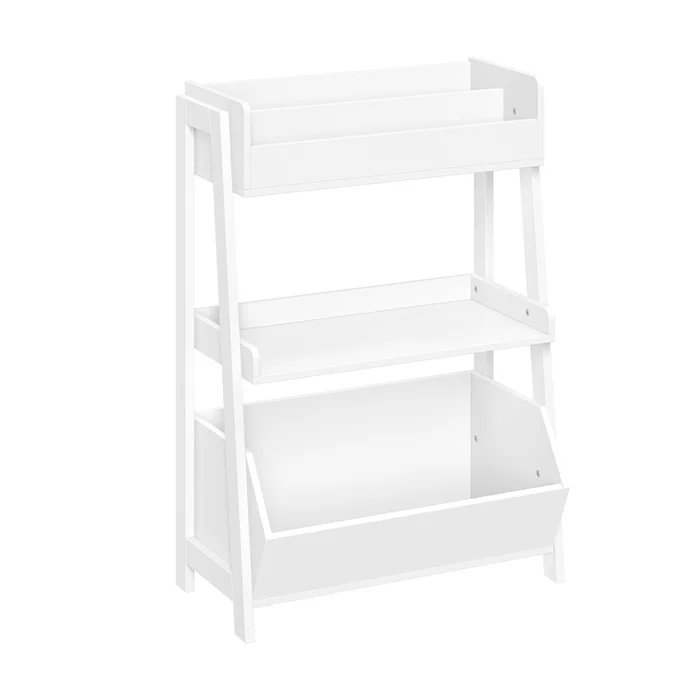 RiverRidge Kids 3-Tier Ladder Shelf with Bookrack and Toy Organizer – White