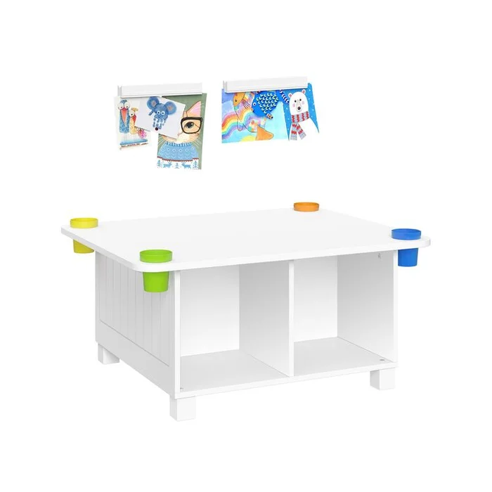 RiverRidge s Desk and Art Activity Table with 4 Storage Cubbies and 4 Removable Storage Cups with 2 Magnetic Art Display Bars