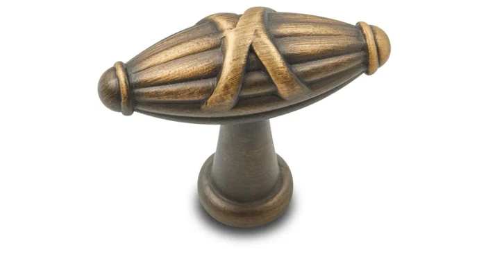 RK International Small Lines and Crosses 1-11/16″ Wide Solid Brass Ridged Football T Bar Cabinet / Drawer Knob