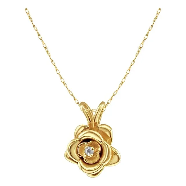 Rose Diamond Necklace 14k Yellow Gold 16″
