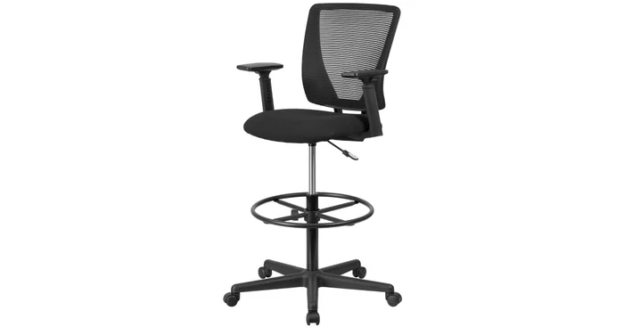Roseto 26.25 Inch Wide Fabric Drafting Chair with Adjustable Arms
