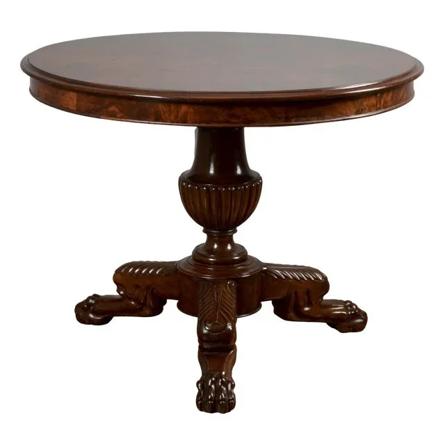 Round Center Table in Walnut with Three Victorian Style Carved Feet