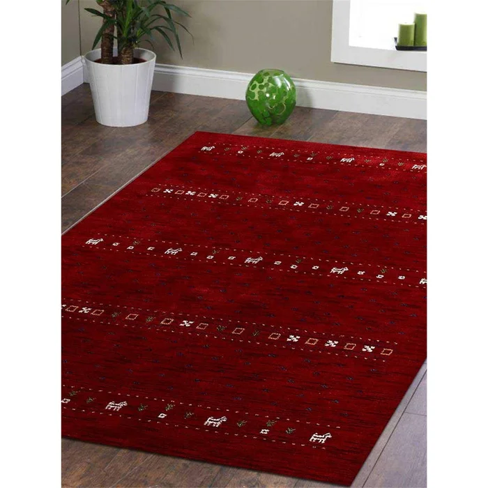 Rugsotic Carpets Hand Knotted Gabbeh Wool 6’x9′ Area Rug Contemporary Red OJL00585