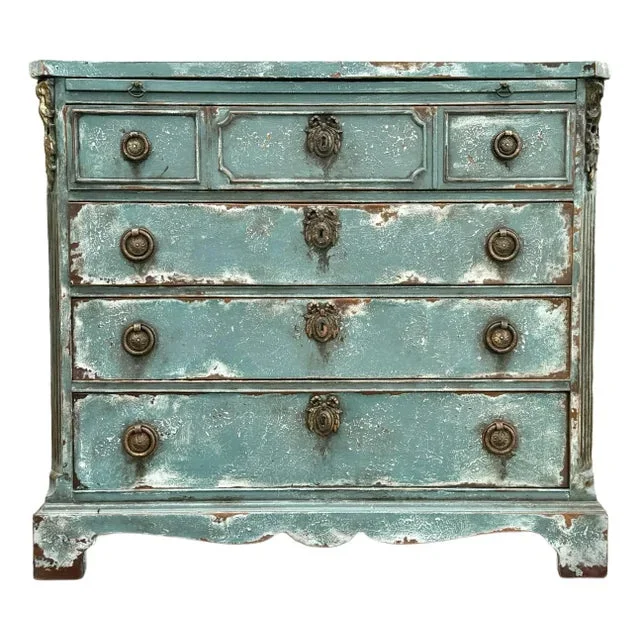 Rustic European Hand Painted 4 Drawer Dresser Chest / Commode