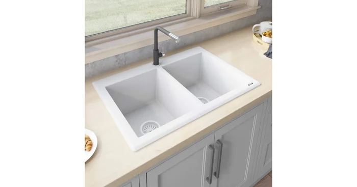Ruvati epiGranite 33″ Undermount Double Basin Granite Composite Kitchen Sink with Sound Dampening
