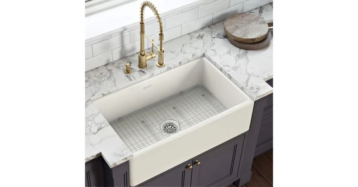 Ruvati Fiamma 30″ Farmhouse Single Basin Fireclay Kitchen Sink with Basket Strainer