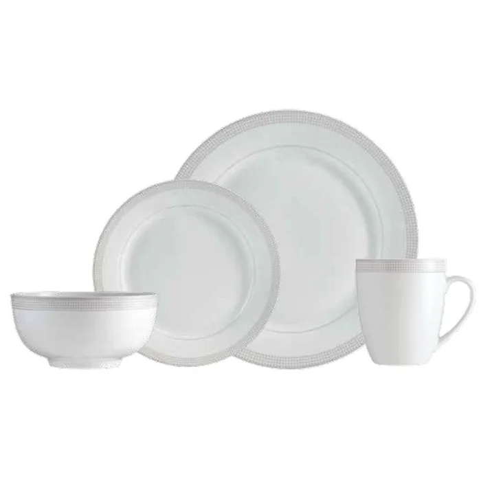 S & Co. Dinnerset 16PC Round Rim Taupe Dot
