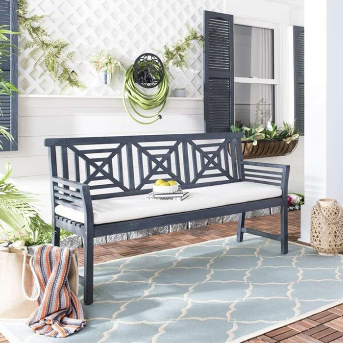 Safavieh – Del Mar 3 Seat Bench – Dark Slate Gray – Beige – PAT6737K