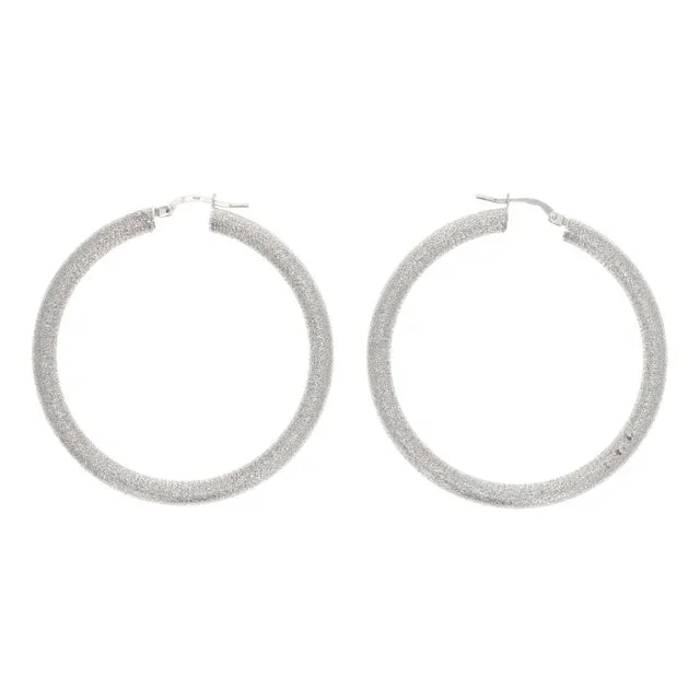 Sand Textured 14K White Gold Hoops 46mm, 2 Pieces