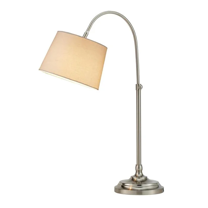 Satin Steel Table Lamp Adjustable White Linen Shade 60W – Adesso