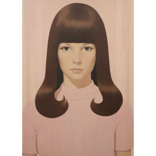 Serene Portrait Mod Hairdo Woman With Pastel Pink Tones Art Print, 9″x12″