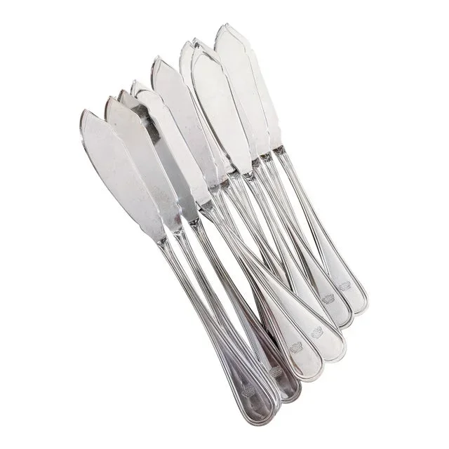 Set of 12 Vintage Silver Fish Knives From a Home Lines Oceanliner