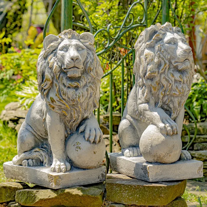 Set of 2 26.5″ Tall Magnesium Lion Sentry Statues “Marloni & Antonio”