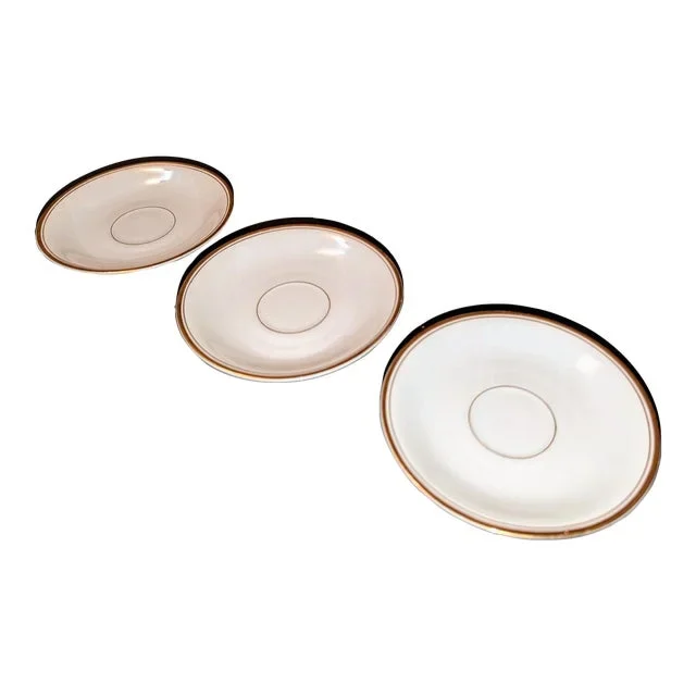 Set of 3 Gold Trim Porcelain Saucers for Espresso Cup, German Circa 1900-1920