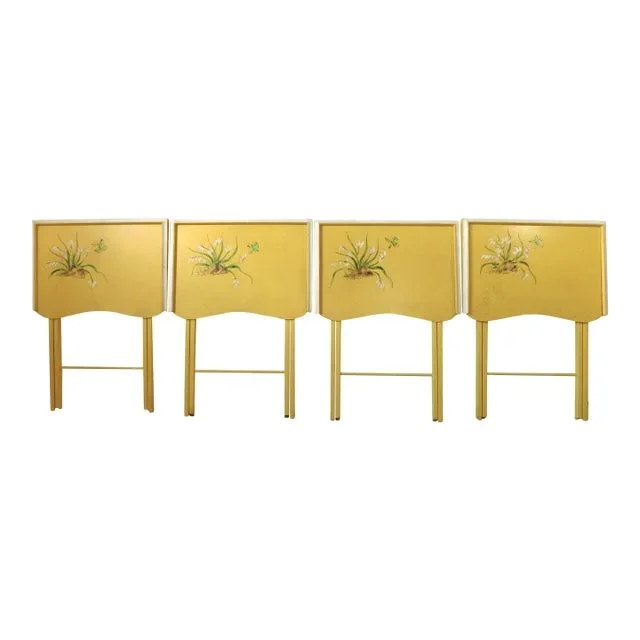 Set of 4 Vintage MCM Yellow Artex Tv Folding Tray Tables