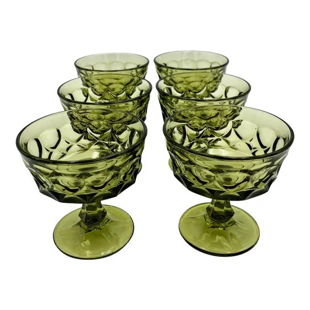 Set of 6 Mid-Century Noritake Olive Green Sherbet Goblets