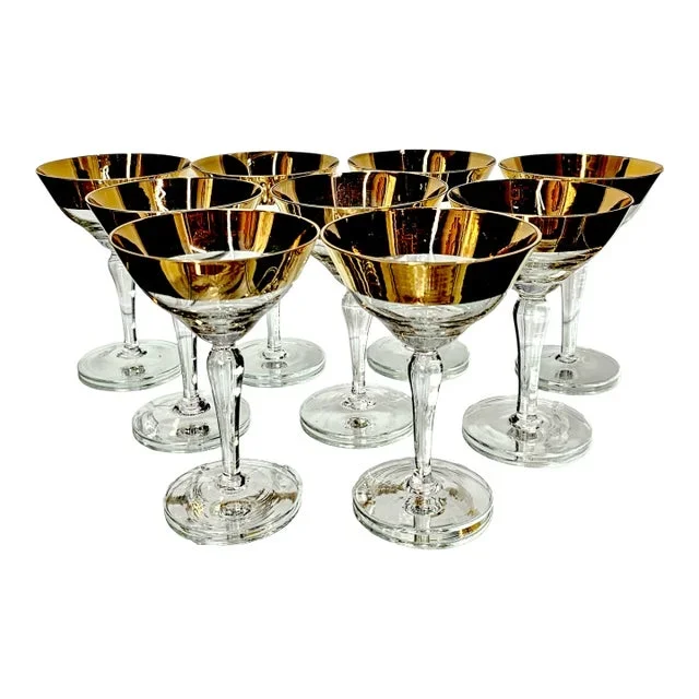 Set of 9 Vintage Avitra Gold Rim Crystal Coupe Glasses – Sherbet or Champagne