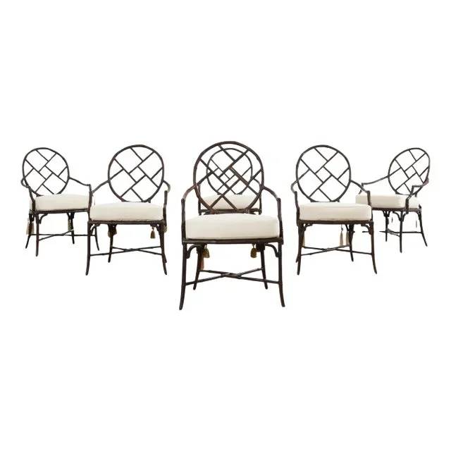 Set of Six Chinese Chippendale Garden Dining Chairs by Richard Frinier