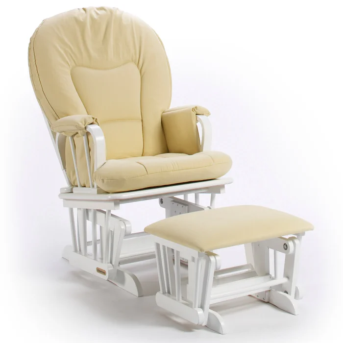 Shermag Sleigh Glider and Ottoman in White with Butter Cotton Fabric