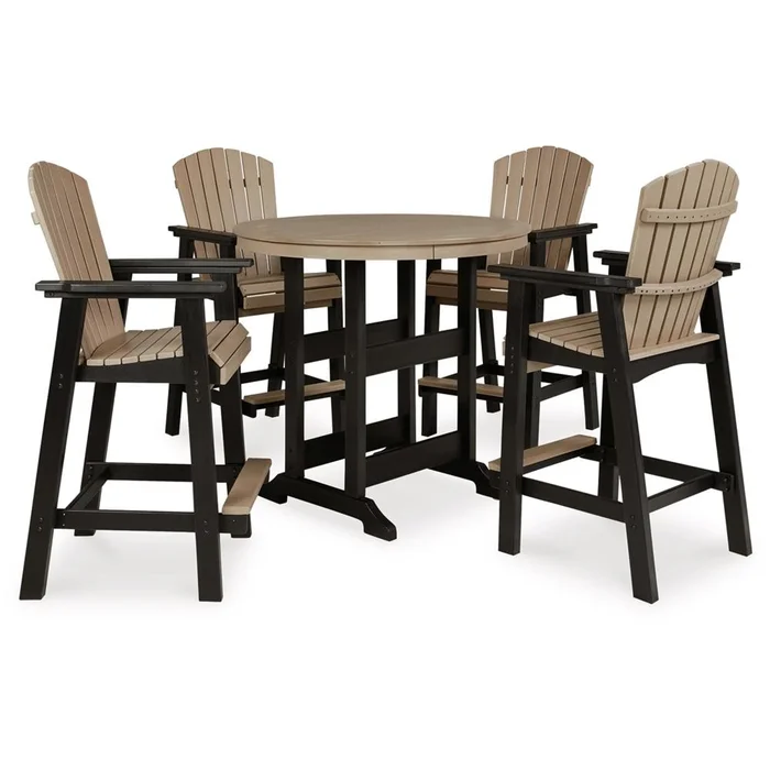 Signature Design by Ashley – Fairen Trail Outdoor Bar Table With 4 Barstools in Black/Driftwood