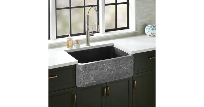 Signature Hardware Finbrook 30″ Farmhouse Single Basin Chiseled Granite Kitchen Sink