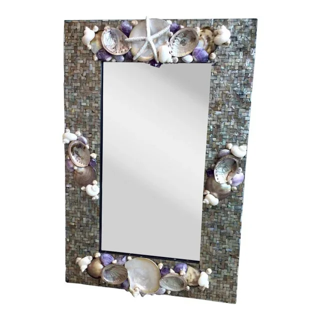 Silver and Sophisticated SeaShells on a Mosaic Inlay Frame