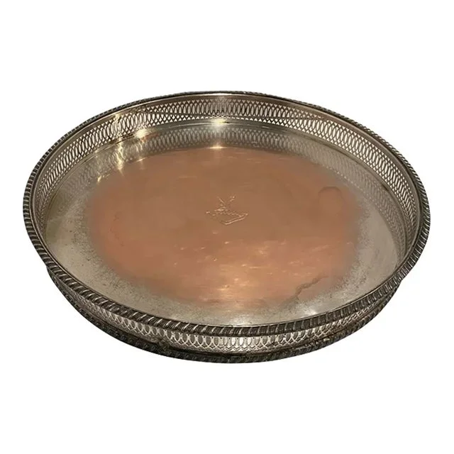 Silverplate Round Gallery Tray With Heraldry