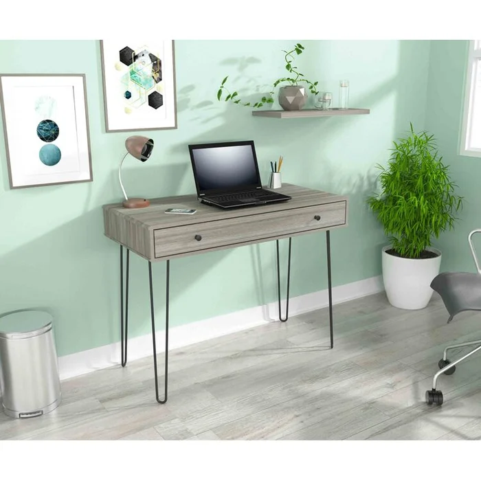 Smoke Oak Computer Desk with Drawer and Wire Supports – Inval