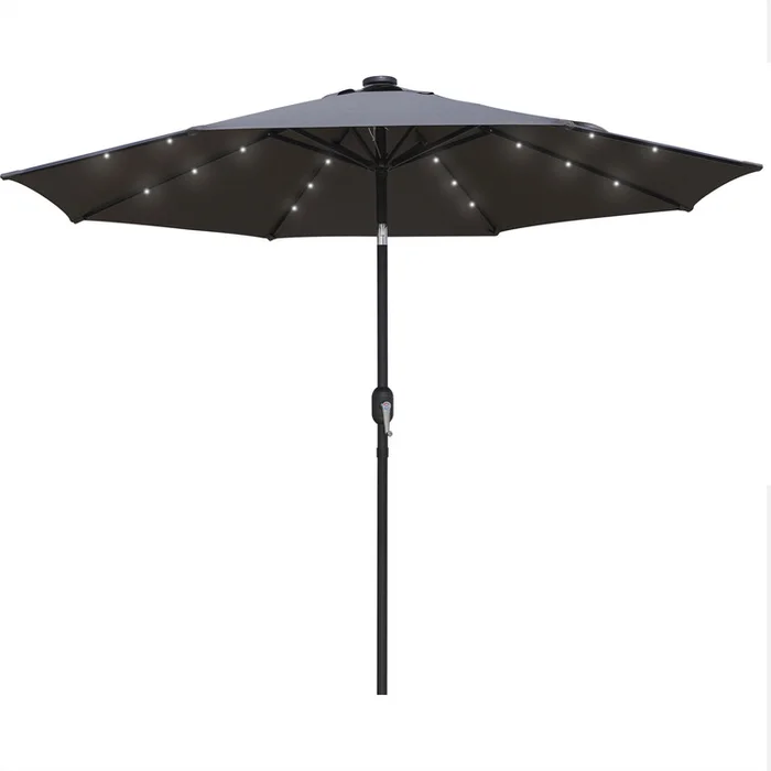 Solar Powered LED Patio Umbrella with Tilt and Durable Steel Ribs