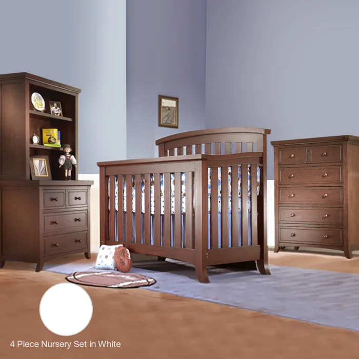 Sorelle Alex 4 Piece Nursery Set – 4 in 1 Convertible Crib, 3 Drawer Dresser, Hutch and 5 Drawer Dresser in White