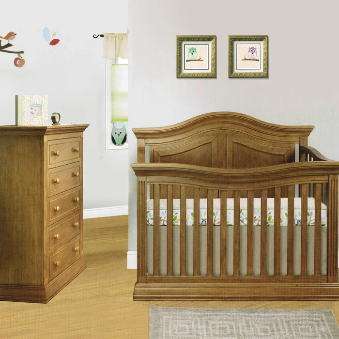 Sorelle Providence 2 Piece Nursery Set – 4-in-1 Convertible Crib and 5 Drawer Dresser in Vintage Frost
