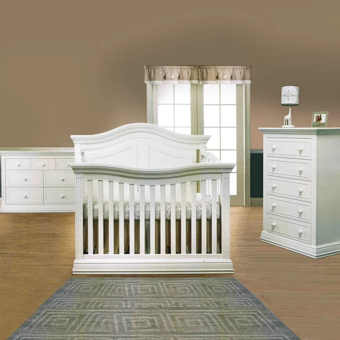 Sorelle Providence 3 Piece Nursery Set – 4-in-1 Convertible Crib, 5 Drawer Dresser and Double Dresser in White