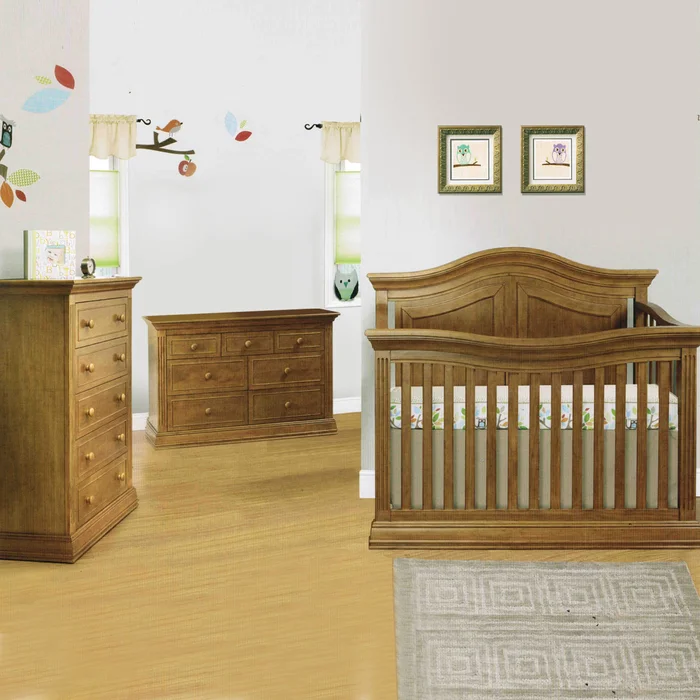 Sorelle Providence 3 Piece Nursery Set – 4-in-1 Convertible Crib, 5 Drawer Dresser and Double Dresser in Vintage Frost