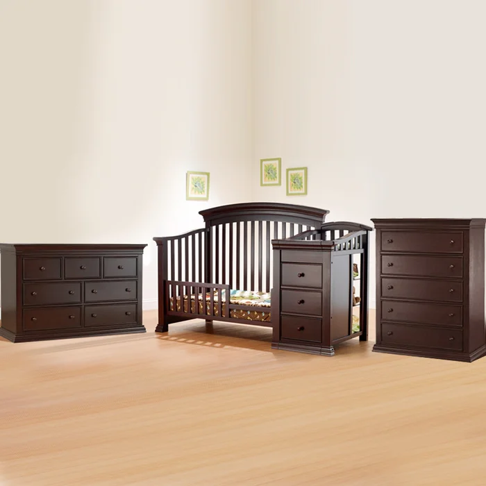 Sorelle Verona 3 Piece Nursery Set – Crib & Changer Combo, 5 Drawer Dresser and Double Dresser in Espresso