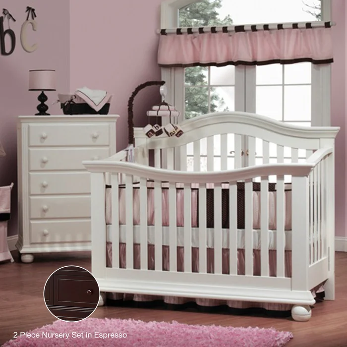 Sorelle Vista 2 Piece Nursery Set – Couture Convertible Crib and 5 Drawer Dresser in Espresso