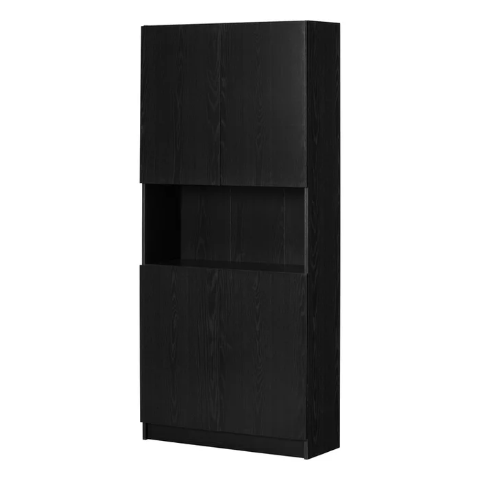 South Shore 4-Door Storage Cabinet with Open Storage Black Oak Arum