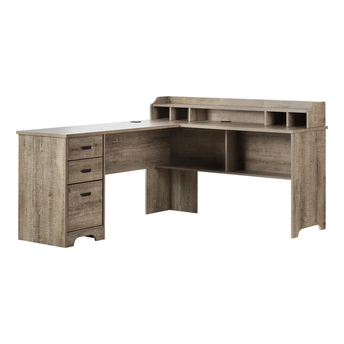 South Shore L-Shaped Desk with Removable Hutch Weathered Oak Versa