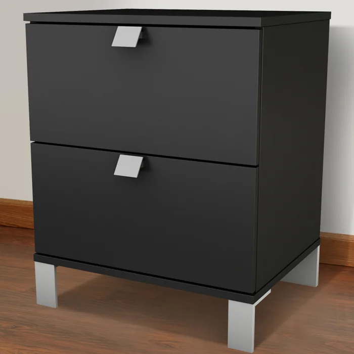 SouthShore Karma 2 Drawer Night Stand in Pure Black