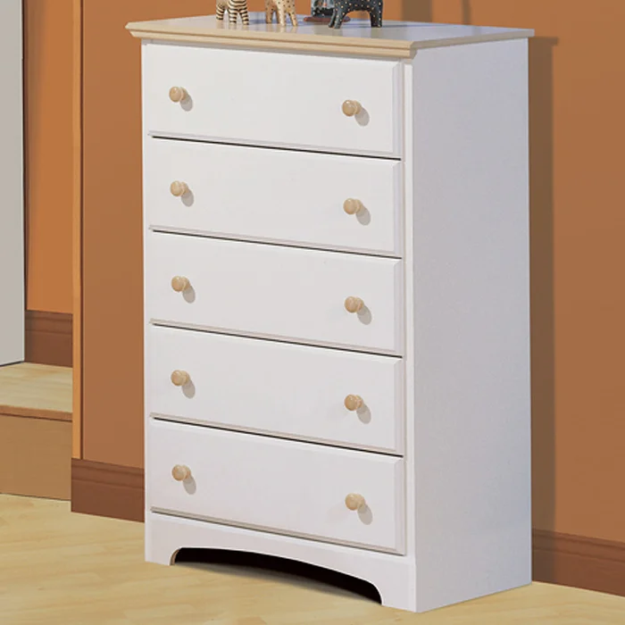 SouthShore Newbury 5 Drawer Dresser in Pure White / Maple