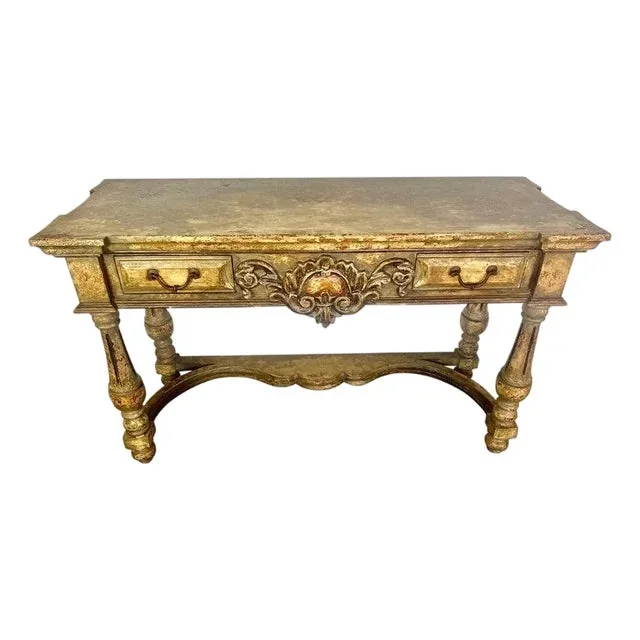 Spanish Style Painted Console W/ Two Drawers-20th Century
