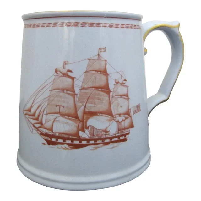 Spode Copeland Red Gold Trade Winds Ship 1815 Tankard 3 7/8″ Tall Mug Cup